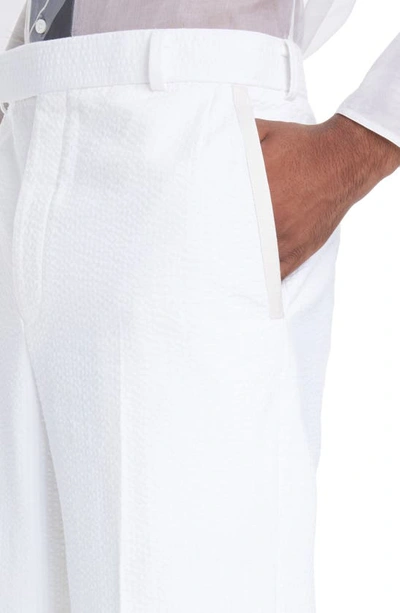 Shop Thom Browne Low Rise Drop Crotch Backstrap Pants In White