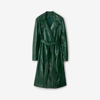 Shop Burberry Faux Fur Collar Leather Coat In Ivy