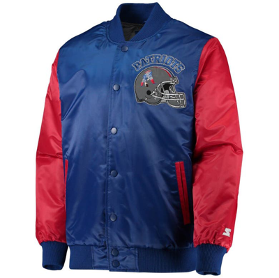 Starter Men's  Royal, Red New England Patriots Locker Room Throwback Satin Varsity Full-snap Jacket In Royal