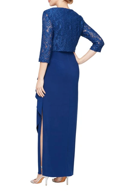 Shop Alex Evenings Empire Waist Gown With Bolero Jacket In Royal
