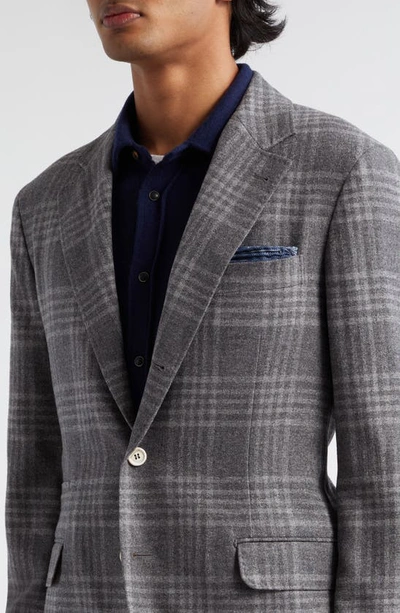 Shop Brunello Cucinelli Tartan Deconstructed Wool Blend Blazer In Medium Grey