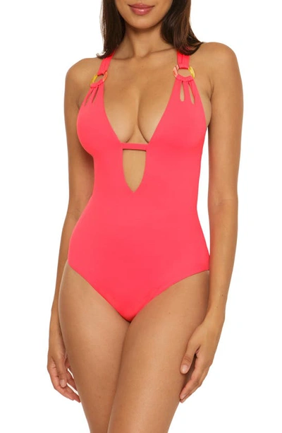 Shop Becca Color Code Plunge One-piece Swimsuit In Grapefruit
