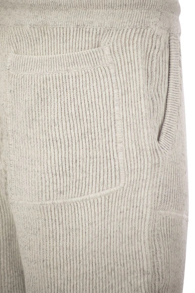 Shop Brunello Cucinelli Cotton And Linen Knit Trousers In Grey