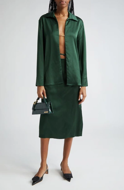 Shop Jacquemus La Jupe Notte Satin Midi Skirt In Dark Green