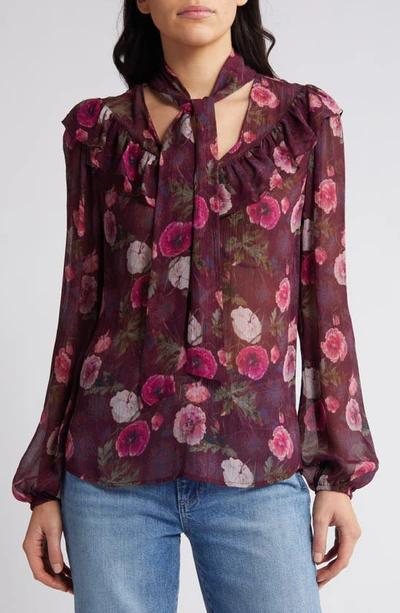 Shop Paige Katya Floral Silk Top In Black Cherry Multi
