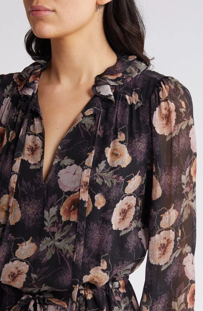 Shop Paige Heirloom Floral Print Long Sleeve Silk Dress In Obsidian Multi