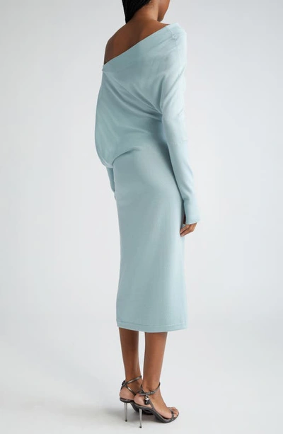 Shop Tom Ford One-shoulder Long Sleeve Cashmere & Silk Midi Sweater Dress In Plume
