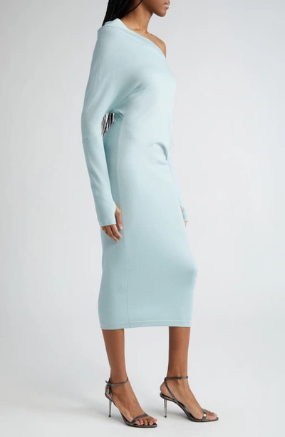 Shop Tom Ford One-shoulder Long Sleeve Cashmere & Silk Midi Sweater Dress In Plume