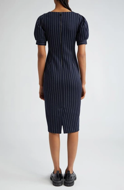 Shop Max Mara Tunica Pinstripe Puff Sleeve Sheath Dress In Ultramarine