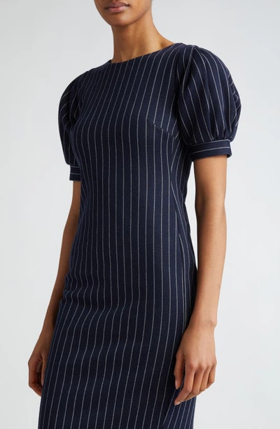 Shop Max Mara Tunica Pinstripe Puff Sleeve Sheath Dress In Ultramarine