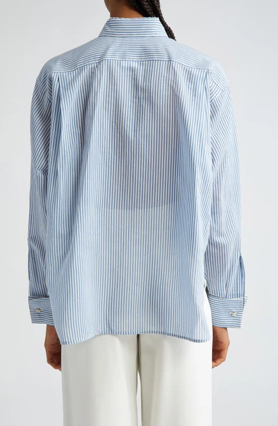 Shop Max Mara Vertigo Pinstripe Cotton & Silk Crop Button-up Shirt In Avio