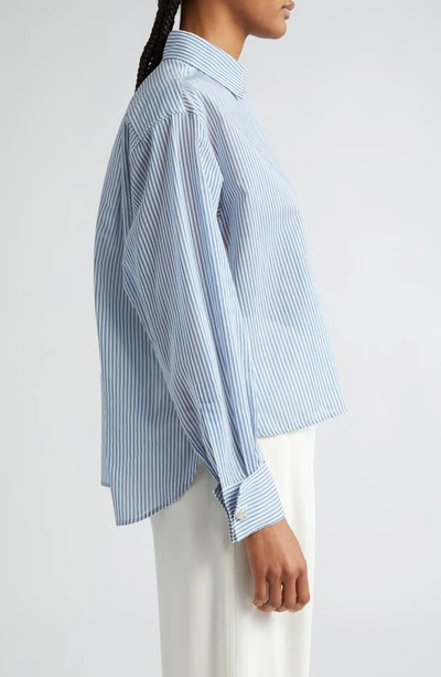 Shop Max Mara Vertigo Pinstripe Cotton & Silk Crop Button-up Shirt In Avio