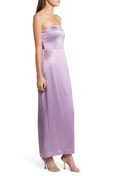 Shop Milly Riva Hammered Satin Strapless Dress In Purple