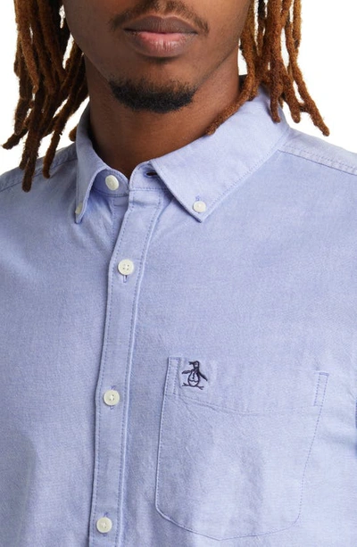 Shop Original Penguin Solid Stretch Button-down Oxford Shirt In Amparo Blue