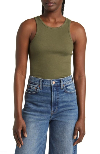 Shop Rag & Bone The Essential Rib Organic Pima Cotton Blend Tank In Olive Nigh