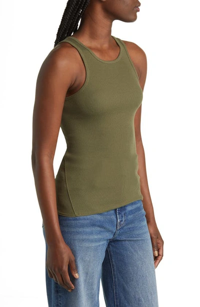 Shop Rag & Bone The Essential Rib Organic Pima Cotton Blend Tank In Olive Nigh