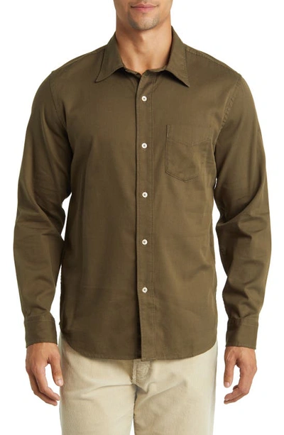 Shop Buck Mason Draped Twill Button-up Shirt In Woodland Drab