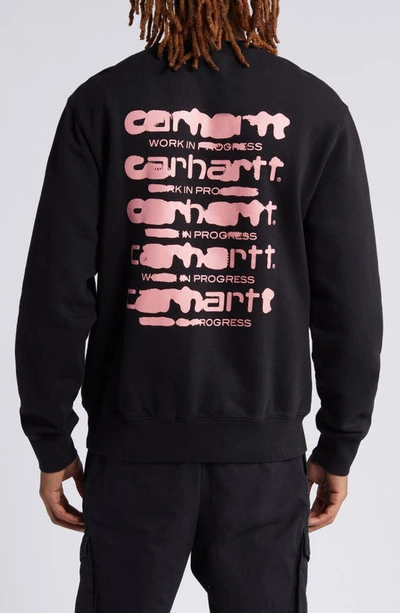 Shop Carhartt Ink Bleed Graphic Cotton Sweatshirt In Black / Pink Stone Washed