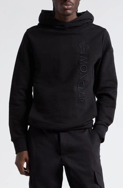 Shop Moncler Embroidered Cotton Logo Hoodie In Black