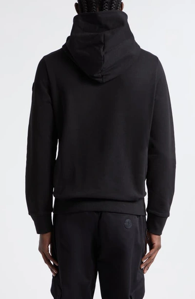 Shop Moncler Embroidered Cotton Logo Hoodie In Black