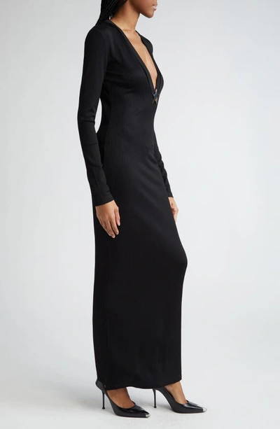 Shop Area Star Stud Plunge Neck Long Sleeve Dress In Black