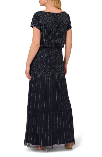 Adrianna Papell Beaded Blouson Gown In Navy
