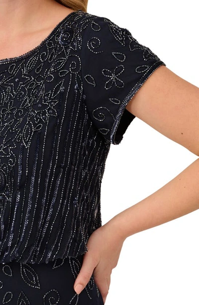 Adrianna Papell Beaded Blouson Gown In Navy