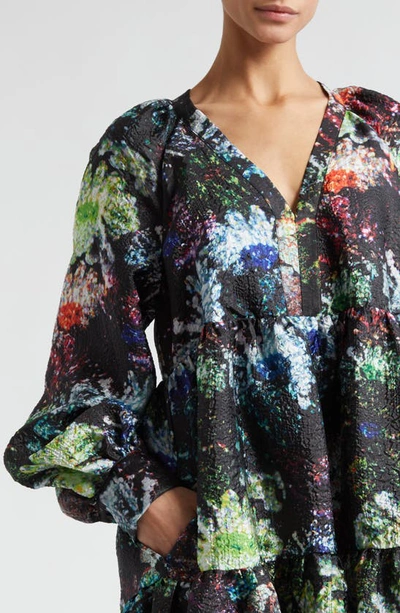 Shop Stine Goya Jasmine Metallic Floral Long Sleeve Dress In Glitter Bloom