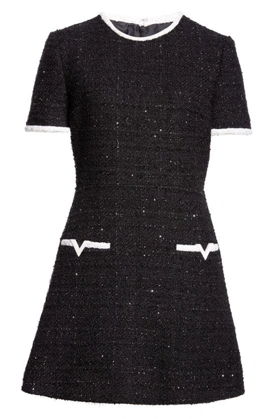 Shop Valentino Metallic Tweed Minidress In Nero Lurex/ Avorio Lurex
