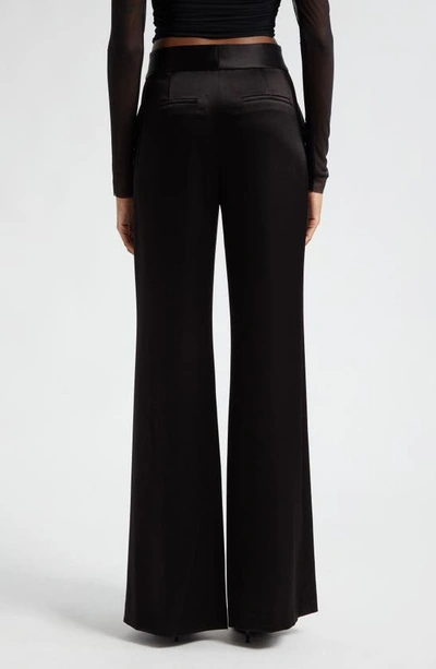 Alice And Olivia Dylan High Waisted Wide Leg Pants In Black Satin Waistband In Black