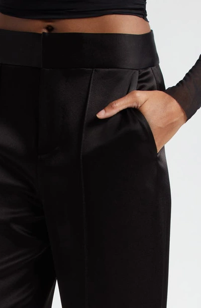 Alice And Olivia Dylan High Waisted Wide Leg Pants In Black Satin Waistband In Black