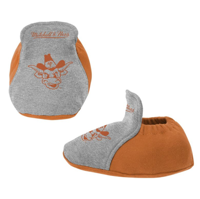 Shop Mitchell & Ness Infant  Orange/heather Gray Texas Longhorns 3-pack Bodysuit, Bib And Bootie Set