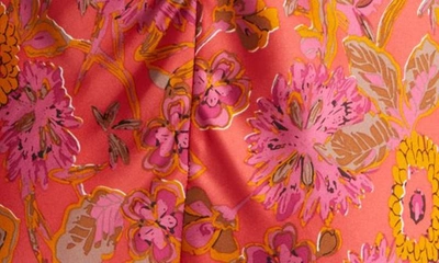 Shop Melloday Floral Print Ruched Satin Midi Dress In Fuchsia Multi
