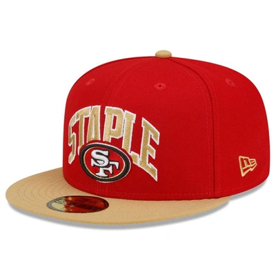 Shop New Era X Staple New Era Scarlet/gold San Francisco 49ers Nfl X Staple Collection 59fifty Fitted Hat