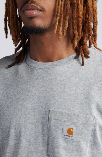 Shop Carhartt Logo Pocket T-shirt In Grey Heather