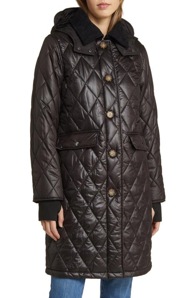 Shop Lucky Brand Diamond Quilted Coat With Faux Fur Lining In Black