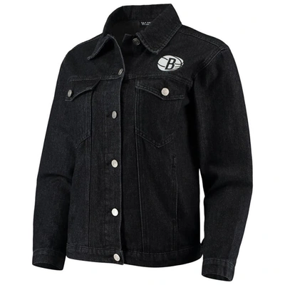Shop The Wild Collective Black Brooklyn Nets Patch Denim Button-up Jacket