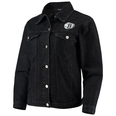 The Wild Collective Black Brooklyn Nets Patch Denim Button-up Jacket In Black