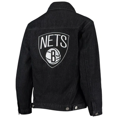 The Wild Collective Black Brooklyn Nets Patch Denim Button-up Jacket In Black