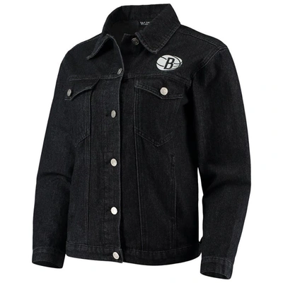 The Wild Collective Black Brooklyn Nets Patch Denim Button-up Jacket In Black