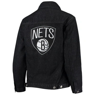 Shop The Wild Collective Black Brooklyn Nets Patch Denim Button-up Jacket