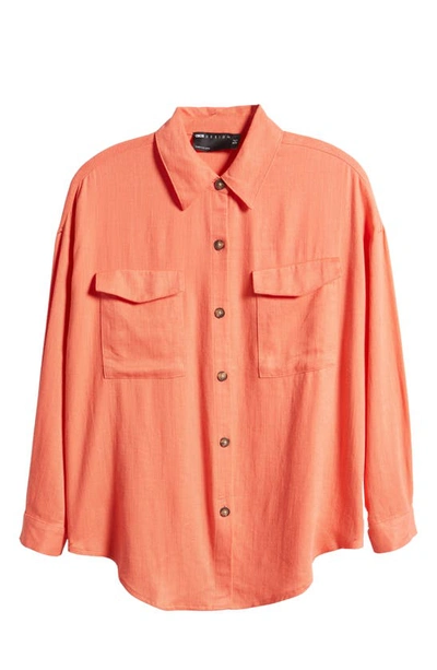 Shop Asos Design Utility Oversize Button-up Shirt In Coral