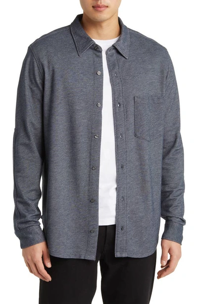 Shop Citizens Of Humanity Channing Knit Button-up Shirt In Navy Melange