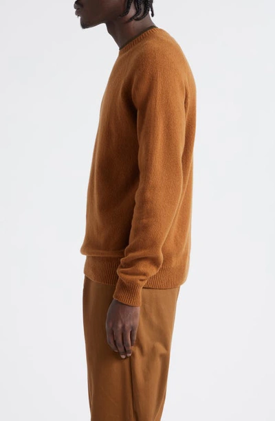 Shop Sunspel Lambswool Crewneck Sweater In Dark Camel