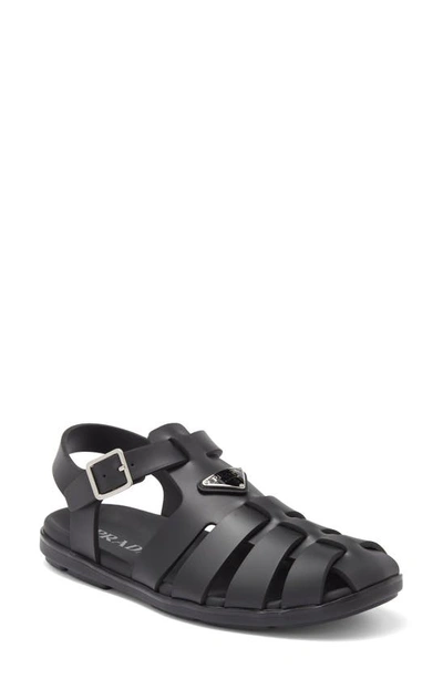 Prada Black Rubber Sandals With Tech Straps And Buckle Closure In Nero
