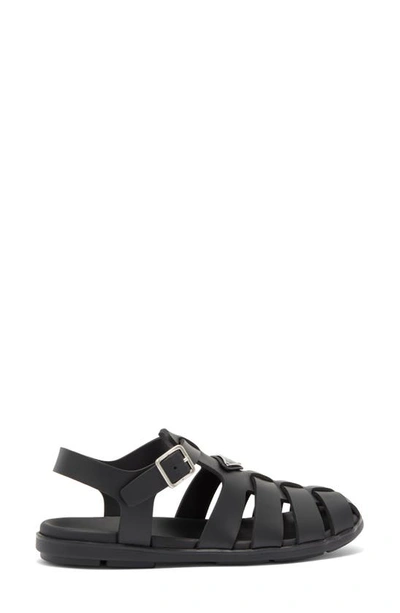 Prada Black Rubber Sandals With Tech Straps And Buckle Closure In Nero