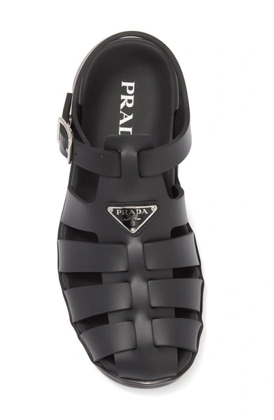 Prada Black Rubber Sandals With Tech Straps And Buckle Closure In Nero