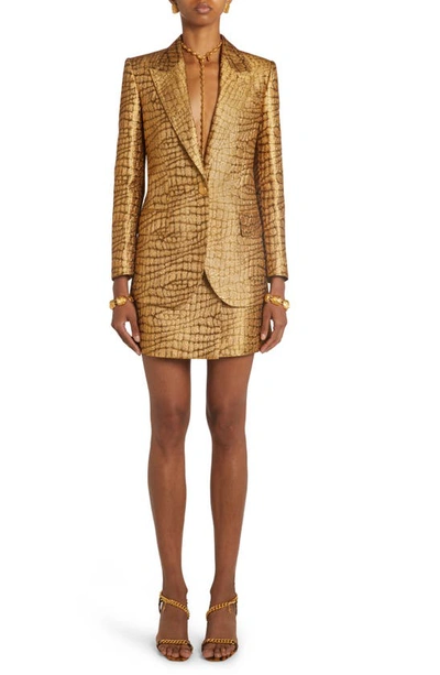 Shop Tom Ford Croc Jacquard Single Breasted Blazer In Gold
