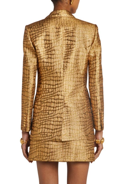 Shop Tom Ford Croc Jacquard Single Breasted Blazer In Gold