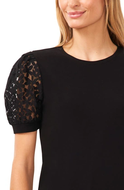 Shop Cece Lace Puff Sleeve Knit Top In Rich Black